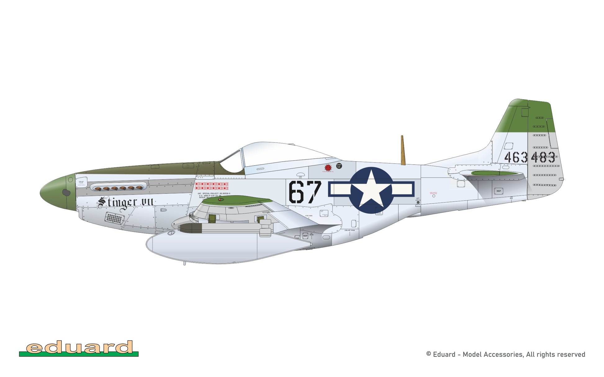 Esquema de pintura 10 de la maqueta del caza P-51D en su edicion especial Dual Combo Tales of Iwojima en escala 1:72 de Eduard referencia 2152