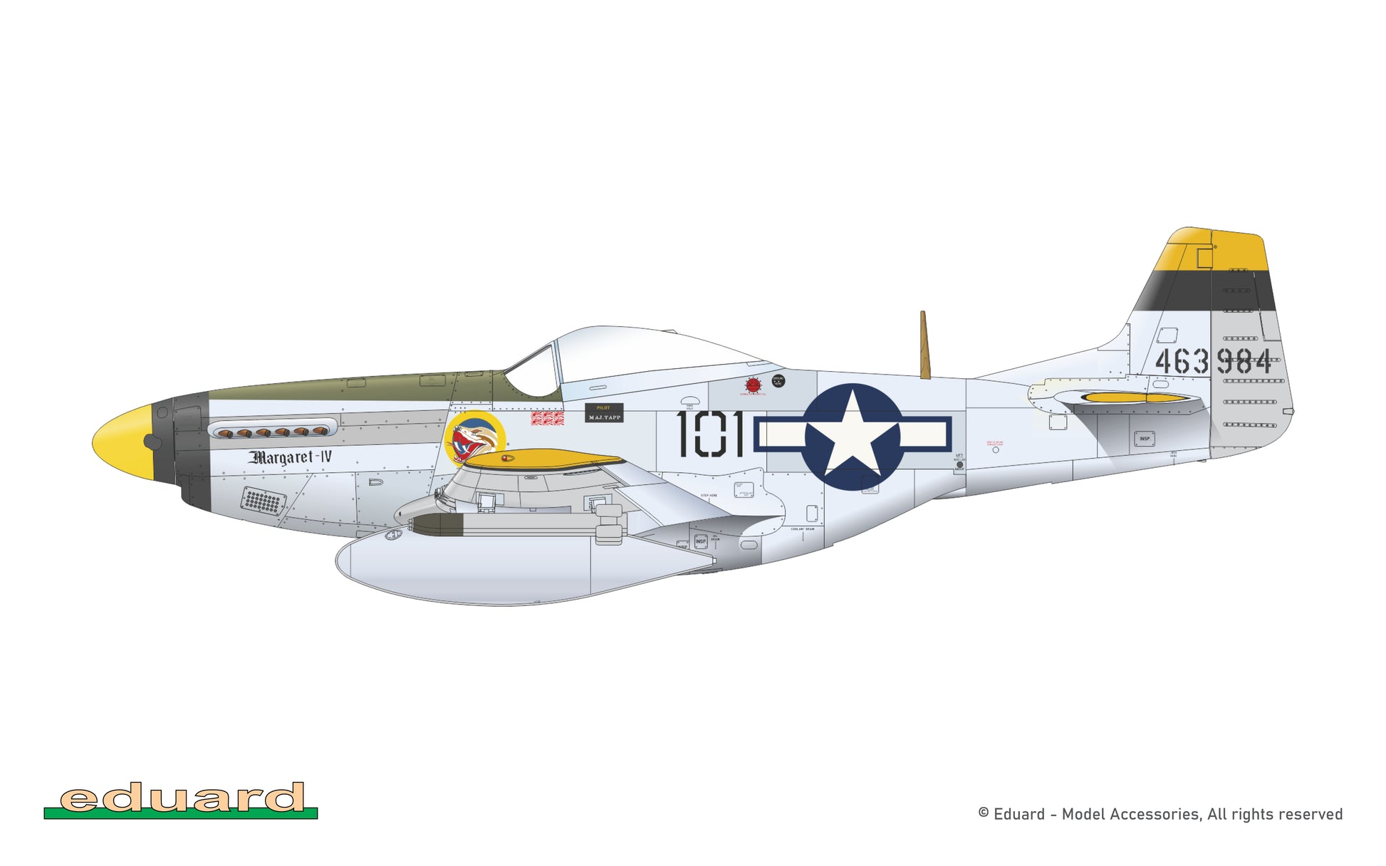 Esquema de pintura 8 de la maqueta del caza P-51D en su edicion especial Dual Combo Tales of Iwojima en escala 1:72 de Eduard referencia 2152