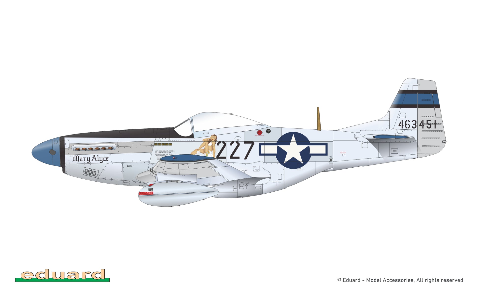 Esquema de pintura 6 de la maqueta del caza P-51D en su edicion especial Dual Combo Tales of Iwojima en escala 1:72 de Eduard referencia 2152