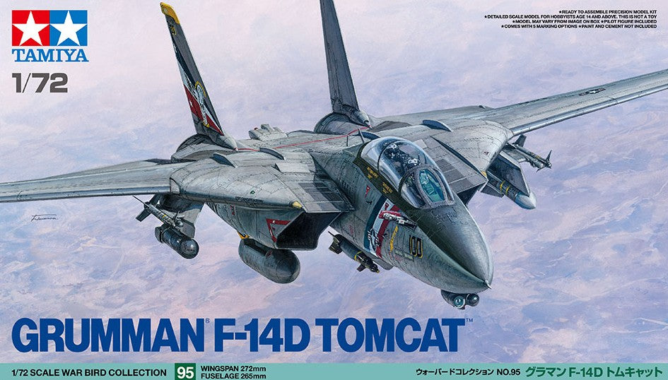 Portada de la caja de la maqueta del caza F-14 D Tomcat en escala 1:72 de Tamiya referencia 60795