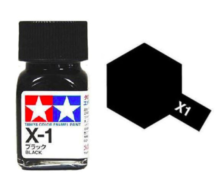 Bote de pintura de 10ml de Tamiya Enamel X-1 color negro brillo referencia 80001