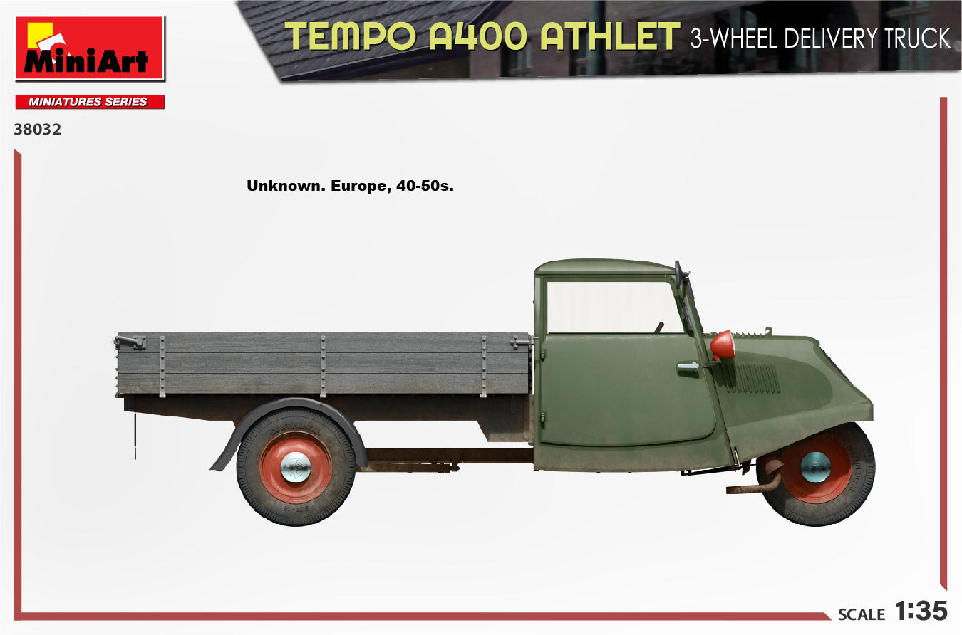 Decoración 3 de la maqueta de la furgoneta de carga de 3 ruedas Tempo A400 Athlet en escala 1:35 de Miniart referencia 38032