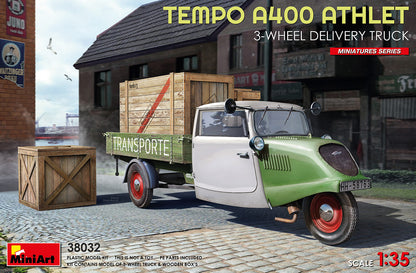 Foto de la portada de la maqueta de la furgoneta de carga de 3 ruedas Tempo A400 Athlet en escala 1:35 de Miniart referencia 38032