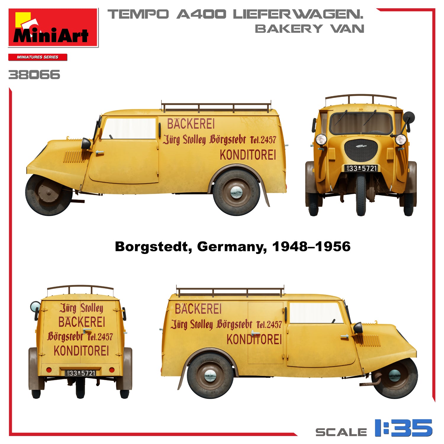 Decoración 4 de la maqueta de la furgoneta de reparto de pan alemana Tempo E400 de tres ruedas en escala 1:35 de Miniart referencia 38066
