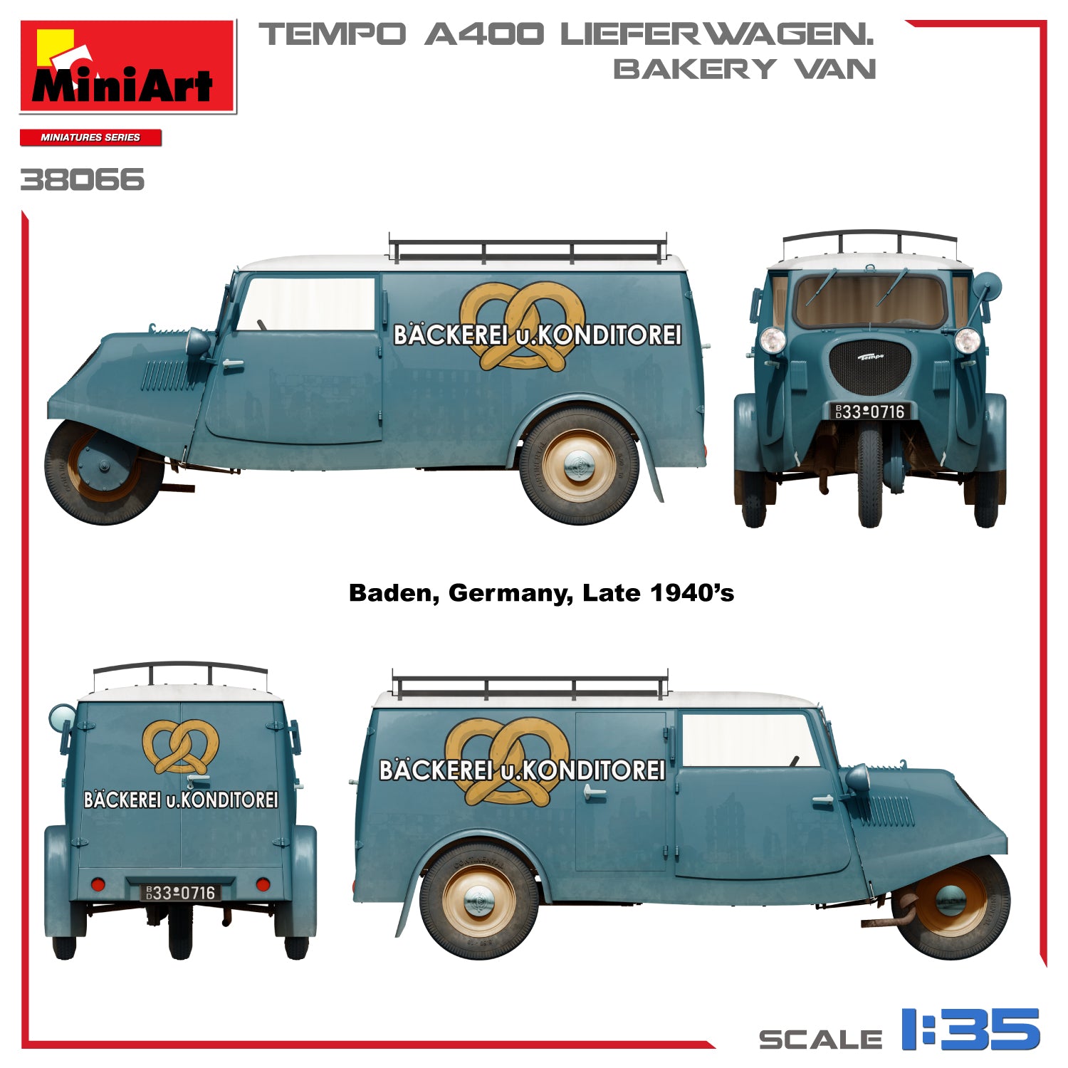 Decoración 5 de la maqueta de la furgoneta de reparto de pan alemana Tempo E400 de tres ruedas en escala 1:35 de Miniart referencia 38066