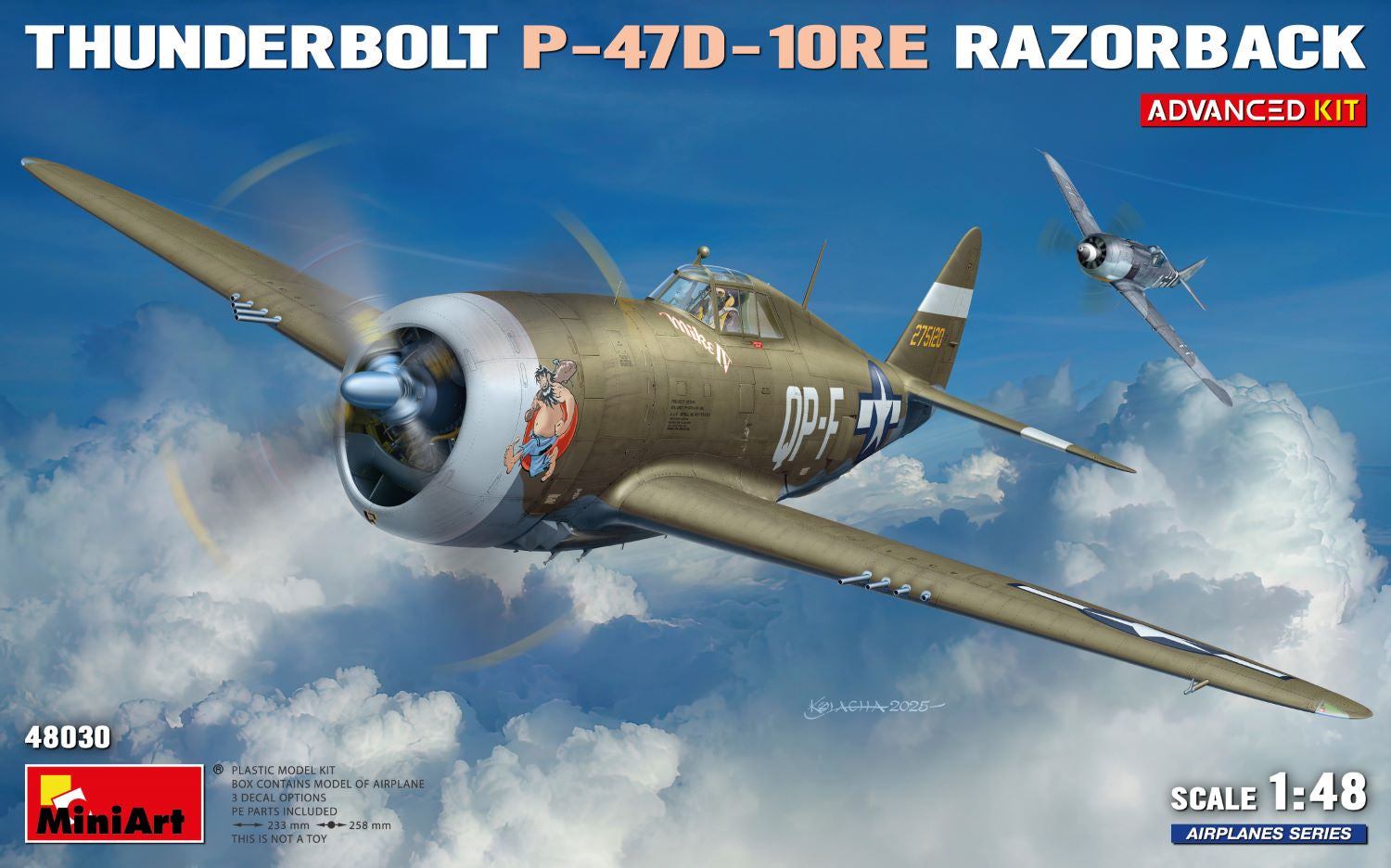 Portada de la caja de la maqueta del caza norteamericano P-47D 10RE Razorback en escala 1:48 de Miniart referencia 48030
