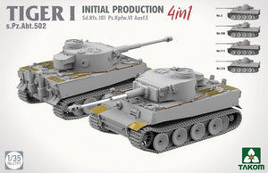Detalles de la maqueta del Tiger I de producción inicial Ausf E con 4 posibles configuraciones en escala 1:35 de Takom referencia 2197