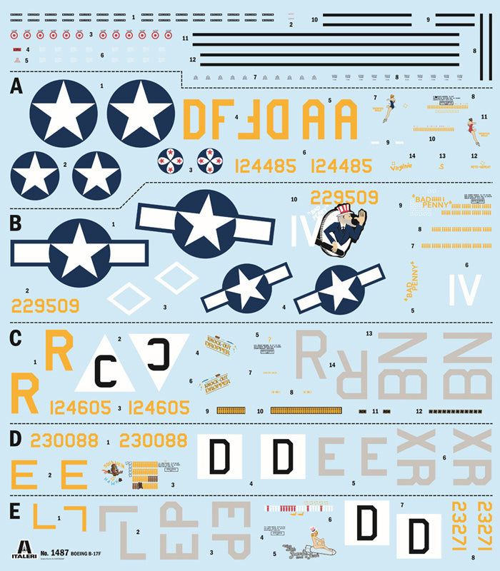 Calcas de la maqueta del bombardero B-17F en escala 1:72 de Italeri referencia 1487