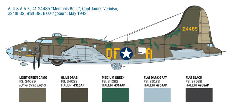 Decoración 1 de la maqueta del bombardero B-17F en escala 1:72 de Italeri referencia 1487