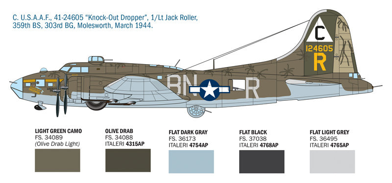 Decoración 3 de la maqueta del bombardero B-17F en escala 1:72 de Italeri referencia 1487