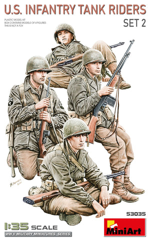 Foto de la caja de las figuras de soldados de infantería norteamericano montados en tanque en escala 1:35 de Miniart referencia 53035