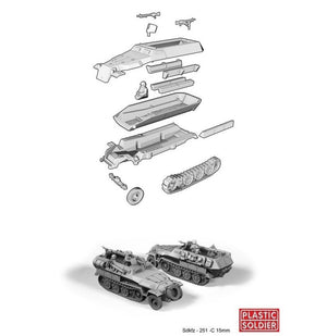 PLASTIC SOLDIER (1/72) WW2 German SdKfz 251/C Halftrack with Variants Kit (3 x 251/C Halftracks, 24 crew figures)