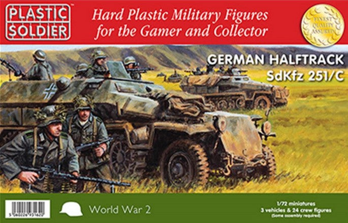 PLASTIC SOLDIER (1/72) WW2 German SdKfz 251/C Halftrack with Variants Kit (3 x 251/C Halftracks, 24 crew figures)