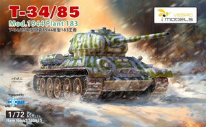 Portada de la caja de la maqueta del tanque soviético T-34/85 en escala 1:72 de Vespid Model referencia 720030