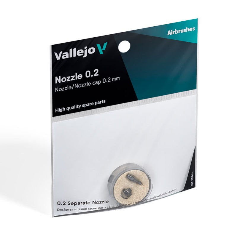 Set de recambio de obturador y boquilla de diámetro 0,2mm para aerógrafos Innvator y Profinish de Vallejo referencia 90016