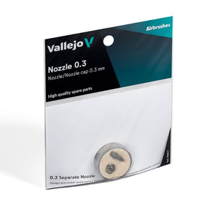 Set de recambio completo de obturador y boquilla de diámetro 0,3mm para aerógrafos Innvator, Profinish e Easyair de Vallejo referencia 90017