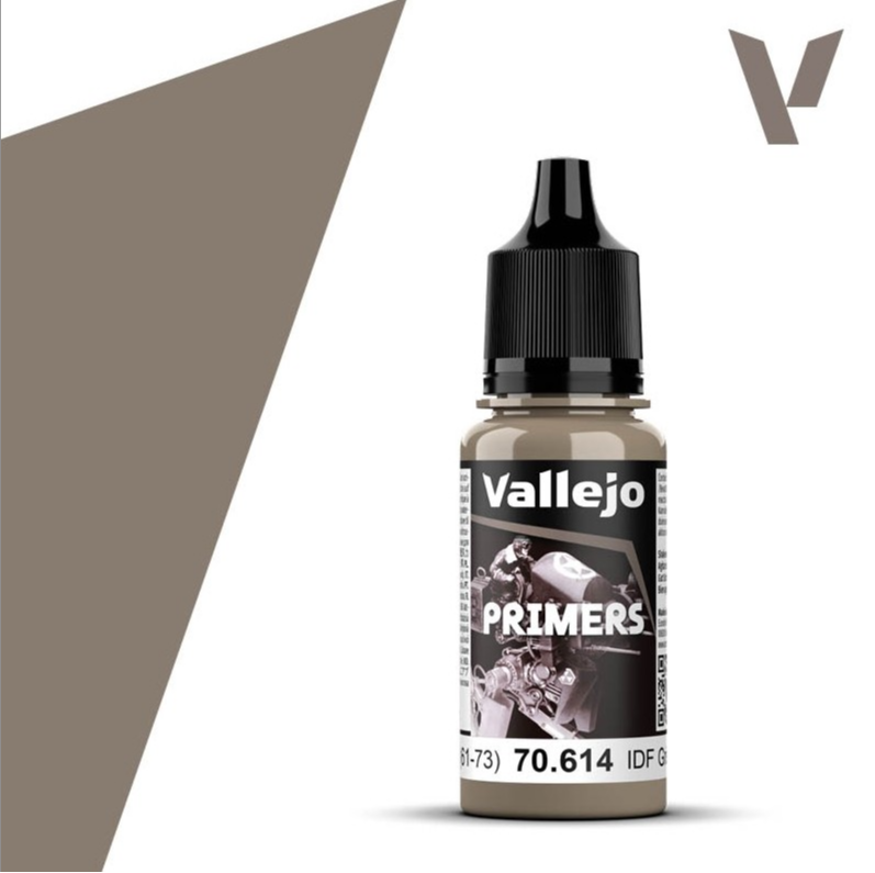 Bote de 18ml del imprimador Vallejo 70614 color gris arena israeli