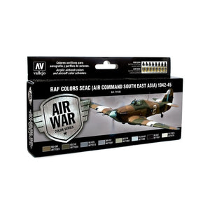 Set de estuche de pinturas Vallejo Model Air de colores RAF para el Comando del Sureste de Asia del 42 al 45 referencia 71146
