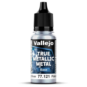 Bote de pintura de 18ml de Vallejo True Metallic Metal color base Plata de Ley referencia 77121