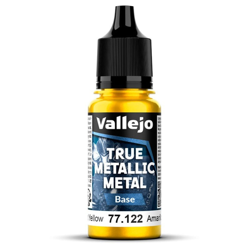 Bote de pintura de 18ml de Vallejo True Metallic Metal color base Amarillo Radiante referencia 77122