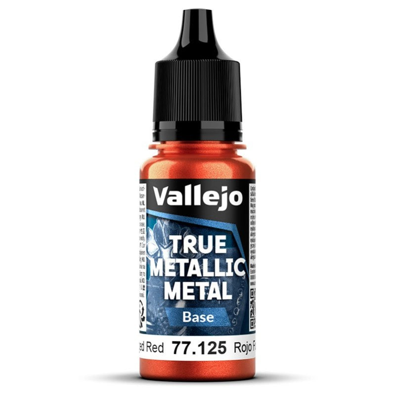 Bote de pintura de 18ml de Vallejo True Metallic Metal color base Rojo Forjado referencia 77125