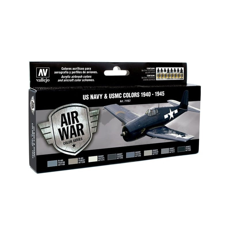 Set de 8 botes de colores Vallejo de la Gama Model Air para aviones de la Segunda Guerra Mundial norteamericanos embarcados referencia 71157