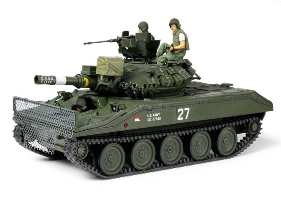 Vista delantera del tanque norteamericano M551 Sheridan en Vietnam en escala 1:35 de Tamiya con referencia 35365