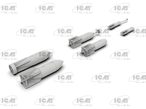 Foto trasera del set de bombas y torpedos para aviones alemanes en escala 1:48 de ICM referencia 48408