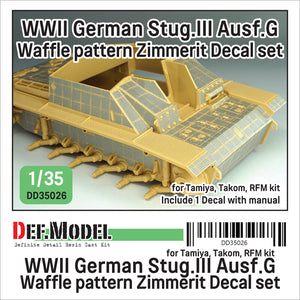 Calcas con zimmerit con patrón waffle para cazacarros alemán Stug III G en escala 1:35 de Def Model referencia 35024