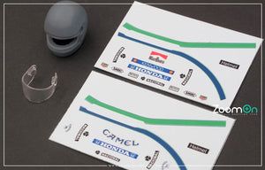 Componentes del set de la réplica del casco de Ayrton Senna en escala 1:20 o 1:12 de ZoomOn referencia Z189