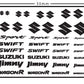 Tamaño del set de calcas de distintos logotipos en distintos tamaños de Suzuki en escala 1:24 de ZoomOn