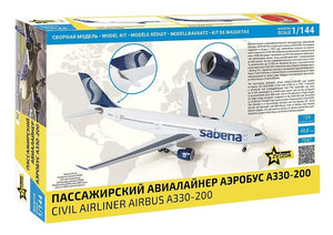 Contraportada de la caja de la maqueta del avión de pasajeros Airbus A300-200 en escala 1:144 de Zvezda referencia 7047