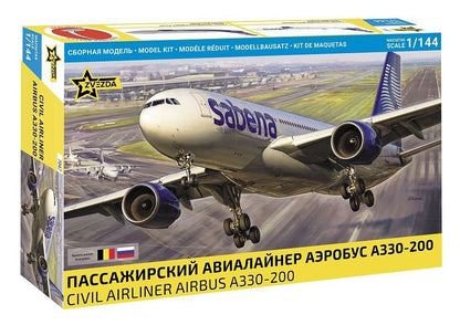 Portada de la caja de la maqueta del avión de pasajeros Airbus A300-200 en escala 1:144 de Zvezda referencia 7047