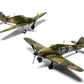 Foto frontal con ambas decoraciones de la maqueta del caza británico Hawker Hurricane Mk.I en escala 1:72 de Airfix referencia A02067A