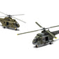 Foto frontal con ambas decoraciones de la maqueta del helicóptero militar Westland Puma HC.1 en escala 1:72 de Airfix referencia A03021V
