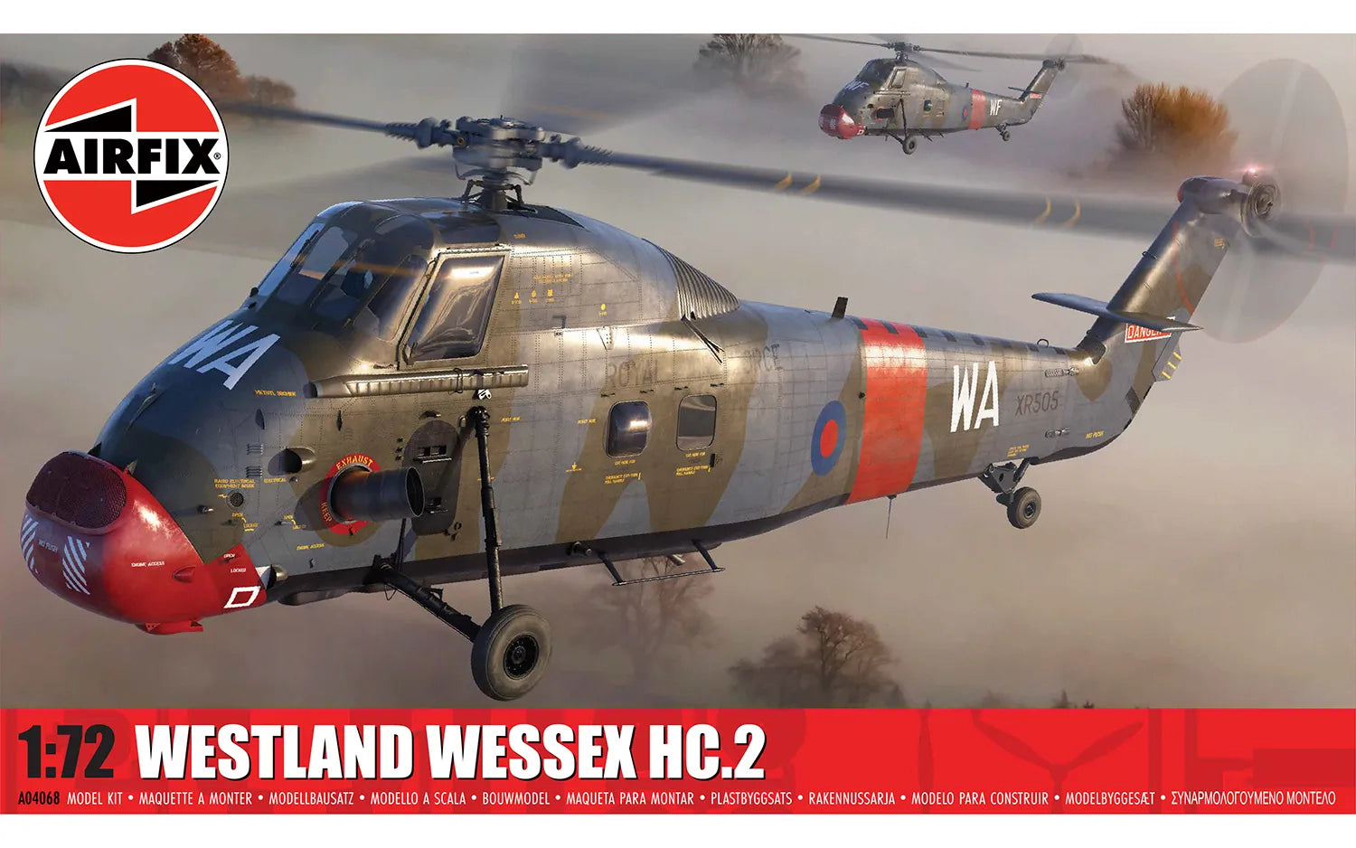 Portada de la caja de la maqueta del helicóptero Westland Wessex HC2 en escala 1:72 de Airfix referencia A04068