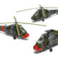Foto aérea de las tres decoraciones con las hélices plegadas de la maqueta del helicóptero Westland Wessex HC2 en escala 1:72 de Airfix referencia A04068