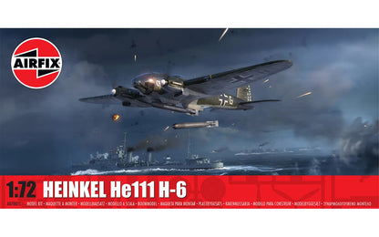 Portada de la caja de la maqueta del bombardero alemán He111 H-6 en escala 1:72 de Airfix referencia A07007C