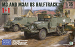 Portada de la caja del combo de dos maquetas del Halftarck norteamericano M3 en escala 1:35 de Andy´s Hobby Headuarters referencia 35001
