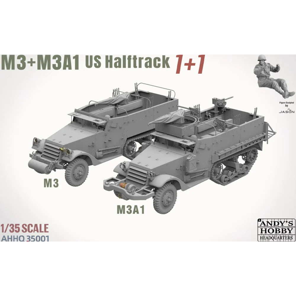 Perfiles del combo de dos maquetas del Halftarck norteamericano M3 en escala 1:35 de Andy´s Hobby Headuarters referencia 35001