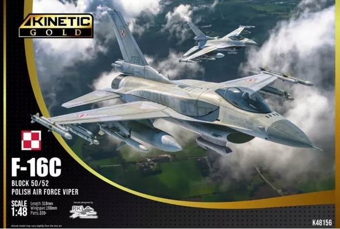 Portada de la caja de la maqueta del caza polaco F-16C Block 50/52 en escala 1:48 de Kinetic referencia 48156 