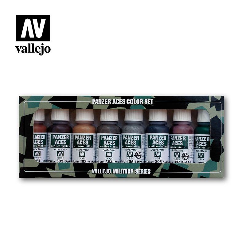 VALLEJO Model Color Set: Panzer Aces - Oxido, Orugas y Caucho (8 colores)