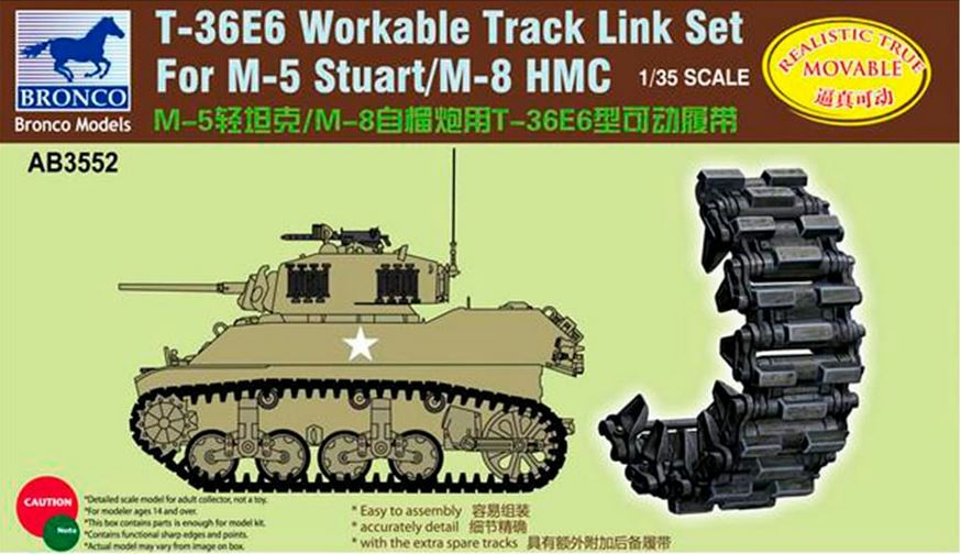 BRONCO (1/35) T36E6 Workable Track Link Set for M-5 Stuart / M-8 HMC