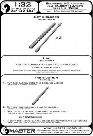 MASTER (1/32) Browning M2 aircraft .50 caliber (12.7mm) barrels (2pcs)