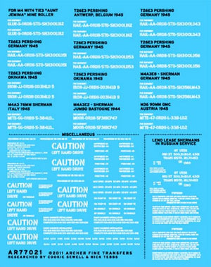 ARCHER (1/35) U.S. late WWII address codes & miscellaneous data