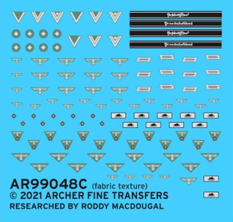 ARCHER (1/35) Calcas para Emblemas de Uniformes de finales de la Guerra - Tropas de Artillería Alemanas