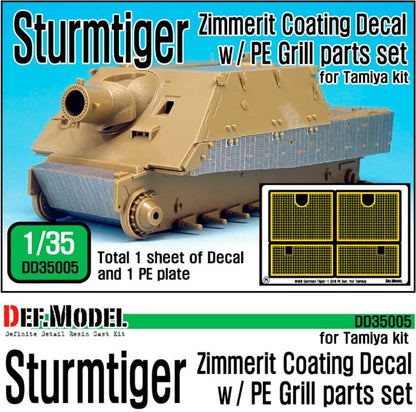 DEF MODEL (1/35) Sturmtiger Zimmerit Coating Decal w/PE Grill Parts Set (Tamiya Kit)