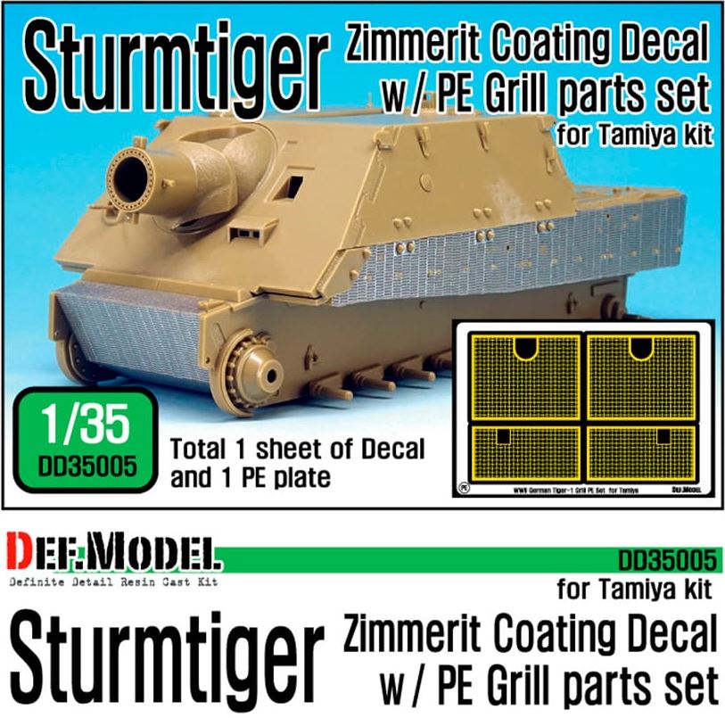 DEF MODEL (1/35) Sturmtiger Zimmerit Coating Decal w/PE Grill Parts Set (Tamiya Kit)