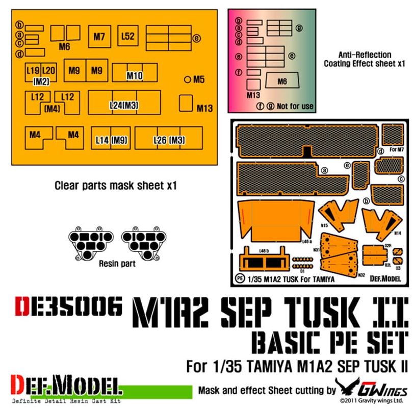 DEF MODEL (1/35) M1A2 Tusk Basic PE Set with Mask Seal (for Tamiya)