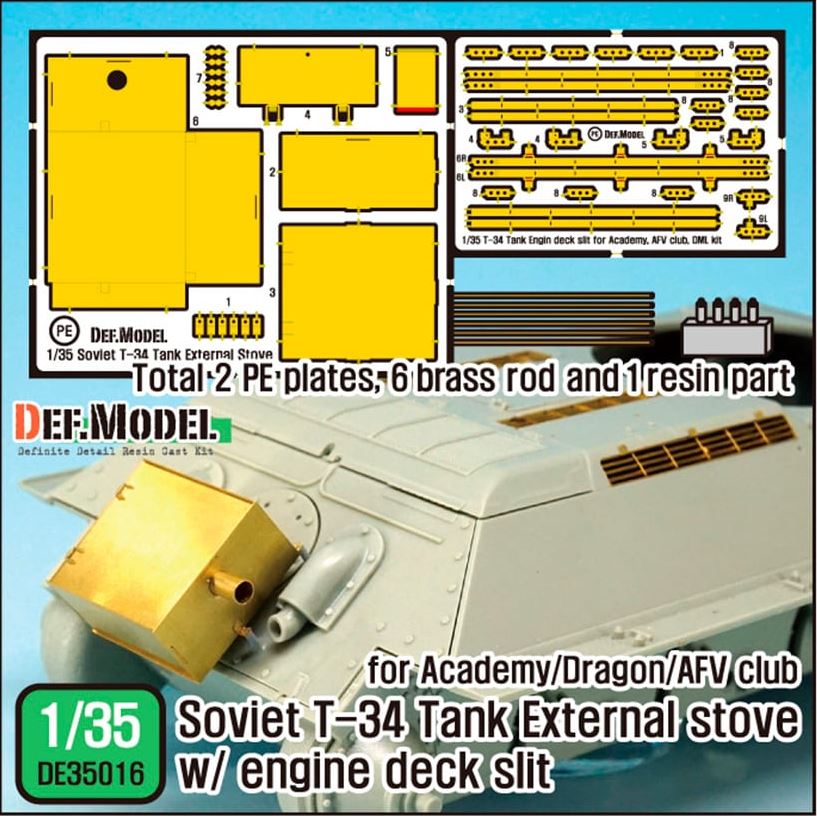 DEF MODEL (1/35) Soviet T-34 Tank External stove w/ Engine deck slit set